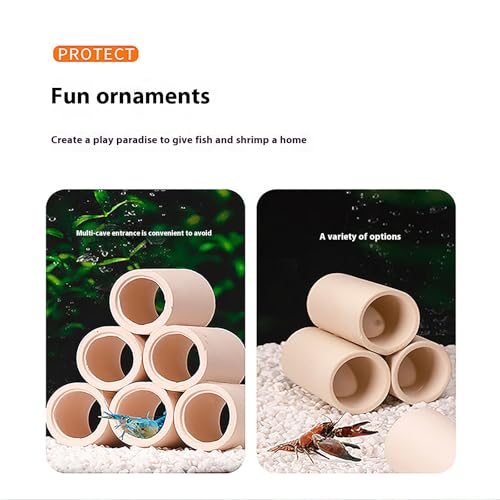 Aquarium Cave Ceramic Shelters - Shrimp and Small Fish Habitat, Breeding Tube, Hiding cave,Aquarium Decorative 3/6/Single Holes,6 Way Pipe - color: 6 Way Pipe