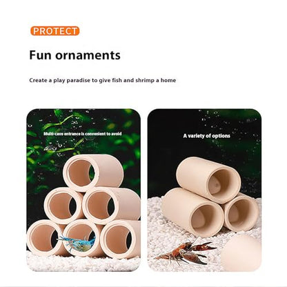 Aquarium Cave Ceramic Shelters - Shrimp and Small Fish Habitat, Breeding Tube, Hiding cave,Aquarium Decorative 3/6/Single Holes,6 Way Pipe - color: 6 Way Pipe