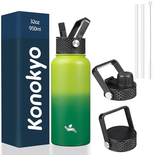 Konokyo 32 oz Insulated Water Bottle Stainless Steel Sport Bottles with 3 Lids,Bamboo Grove - color: Bamboo Grove, size: 32 Ounces