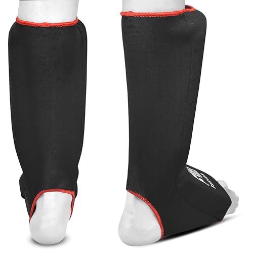 Muay Thai Shin in Step, Kickboxing MMA Boxing Training Elasticated Breathable Leg Foot Guard Socks Pair - color: Black, size: X-Small
