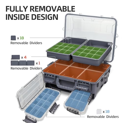 RUNCL Universal Fishing Tackle Box with Two Small Tackle Tray, Removal Inside Design Waterproof Trunk Storage Box, Thicker Floating Airtight Stowaway, Xmas Surprise Fishing Gifts for Men Women - color: Grey