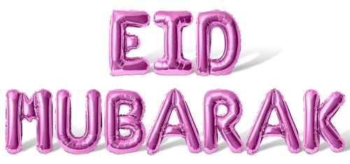 Letter Balloons - EID MUBARAK 16" Inch Alphabet Letters Foil Mylar Balloon Blessed Feast Festival Party Banner (Pink) - color: Pink