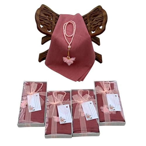 SAIKA 4 PCS Muslim Women Soft Premium Hijab, Scarves Shawl, Long Scarf Wrap, Scarves with Gift package, Islamic gift for her - color: Rose