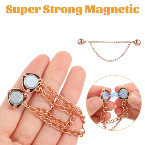 Magnetic Clothing Clips with Chain, 12 Pcs Multi-Function Magnet Magnet Button Pins Hijab Cuff Clips for Hijab, Sleeves, Pants, Scarf, Hem, No-Pin Styling Accessory