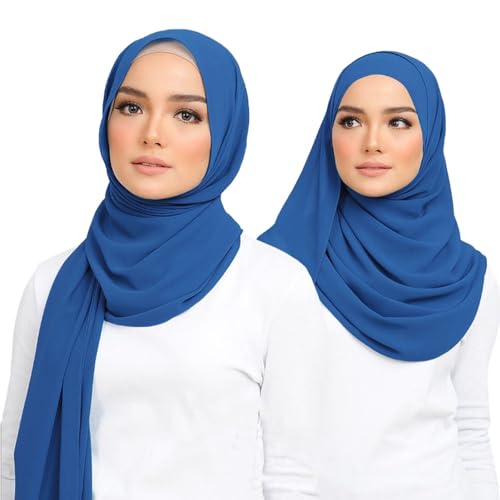 Premium Chiffon Hijab Head Scarf Shawl Wrap for Muslim Women Lightweight - color: Blue