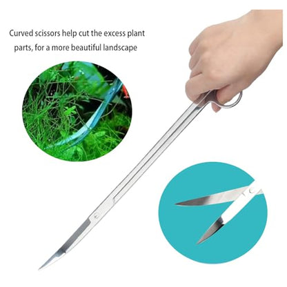 Aquarium Scissors, 13.8" Aquarium Scissors Extra Long,Stainless Steel Curved Scissors, Professional Aquarium Plant Scissors, Silver