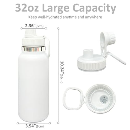 32 oz Insulated Water Bottle with Spout Lid - Double Wall Vacuum Sports Water Bottle - Powder Coated Cup for Gym Camping Hiking(White,1 pack) - color: White