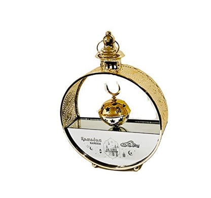 Eid Mubarak Hanging Lantern Islamic Metal Lamp Islamic Lamp, Ramadan Mubarak LED Light Eid ul Fitr Hanging Lantern Glass and Metal Lantern for Ramadan Karim 14"X10" (Oval) - color: Oval