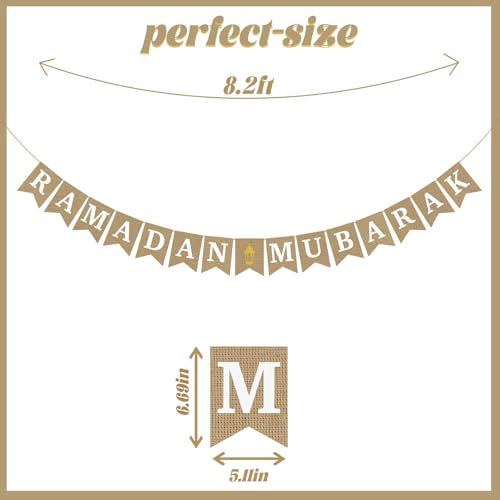 Burlap Ramadan Mubarak Banner - Rustic Ramadan Decorations, Eid Mubarak Party Decor, Muslim Fireplace Mantel Decoration Supplies