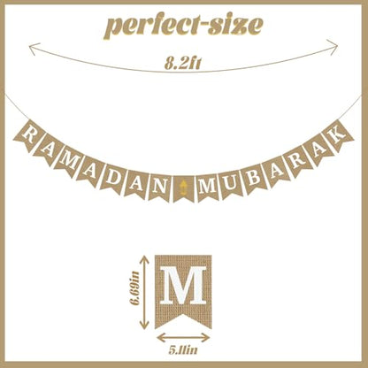 Burlap Ramadan Mubarak Banner - Rustic Ramadan Decorations, Eid Mubarak Party Decor, Muslim Fireplace Mantel Decoration Supplies
