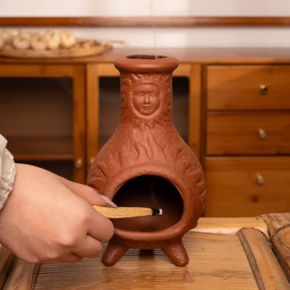 MOUGIGI Sun Face Terracotta Palo Santo Holder,Mini Chiminea Incense Burner - color: Terracotta -Sun Face Palo Santo Holder