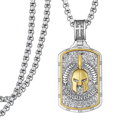 Western Catus/Knights Templar/St Michael/Santa Muerte/Praying Hand/Spartan/Virgin Mary/Tetragrammaton/Wrestlers/Allah Necklace Sterling Silver Dog Tag Necklace Christian Jewelry Gifts for Men - style: Sparta