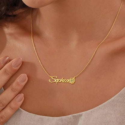 Elemtansy Custom Name Necklace with Birth Flower, Personalized Jewelry Necklaces for Women, 18K Gold Name Plate Necklaces Personalized Mothers Day Birthday Gifts for Women Sister Best Friend - color: 3-Name with Birth flower&Birthstone