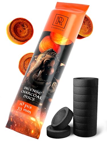 Charcoal Discs to Burn Incense - 10 pcs Charcoal for Incense Burning - 33 mm Most Quick Light Coals Tablets by M. ROSENFELD - 33 mm Resin Burner Rolls – Pack of 10 Instant Fire Coal Tablets - color: 10 Charcoal Discs