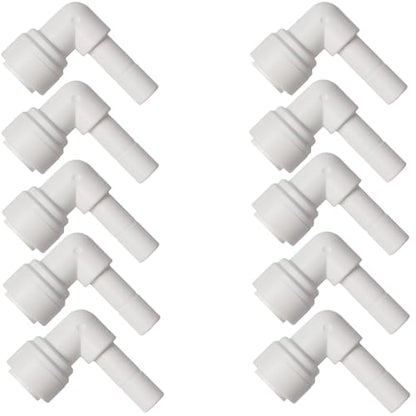Water Pipe Stem Elbow Connector for 1/4" Tubing 90 degree elbow Push to Connect Plastic Quick Fittings for Reverse Osmosis System(Pack of 10) - style: 1/4" stem elbow connect(10)