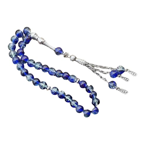 Islamics Prayer Beads 33 Tasbih Ice Cracked Glass Rosary Necklace for Muslims Worship and Spiritual Reflection Daily Worship Tasbih - color: Royal Blue