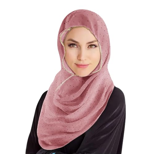 Hijab Scarf for Women Soft Chiffon Rhinestone Long Scarf Shawl Fashion Muslim Hijab Head Wrap Scarves - color: Pink