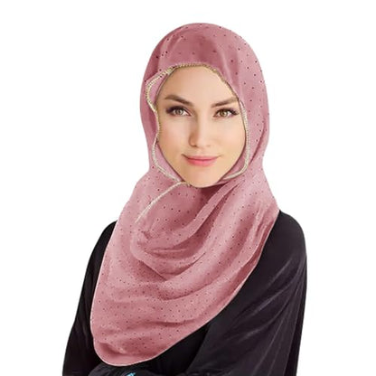 Hijab Scarf for Women Soft Chiffon Rhinestone Long Scarf Shawl Fashion Muslim Hijab Head Wrap Scarves - color: Pink