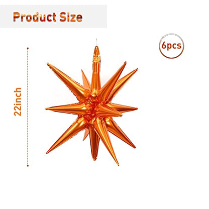 6 Pcs Orange Star Foil Balloons One-Piece 14-Pointed Star Balloon 4D Starburst Cone Mylar Balloon 22inch Christmas Birthday Wedding Wedding Anniversary Party Supplies(Orange) - color: 22 Inches Orange