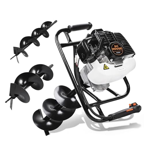 DC HOUSE 52cc 1800W Gas Powered Earth Auger EPA Certified Post Hole Digger, with 2 Drill Bits 6" 10", Mixing Ratio 30:1, for Fence, Farmland and Garden - size: 52cc+2 bit(6“10”)