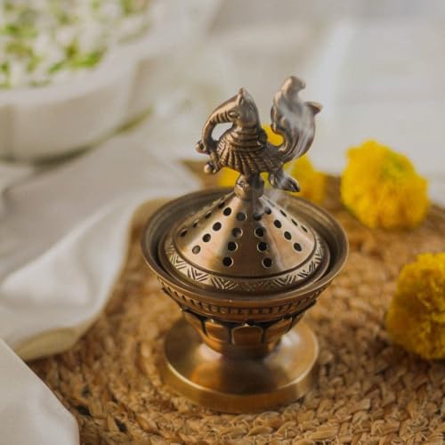 RITUALISTIC Konark Brass Loban Lamp | Dual-Sided Dhoop Dani & Incense Burner | Sambrani Holder & Dhoop Batti Stand | Antique Pooja Burner for Home, Temple & Pooja Room | Diwali Gift - color: Konark Loban Lamp