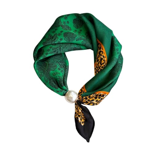 Women’s Silk Pearl magnetic buckle Scarf with Charm Buckle Satin Square Scarf for Neck Retro Floral Print，hair band - color: 01-10