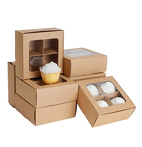 Treat Boxes - 24 ct 6 x 6 x 2.4 in Bakery Boxes with Windows and Dividers for Candy, Cookies, Cupcakes, or Bakery Desserts - Chocolate, Treats, and Baked Goods Packaging for Gifting - color: Kraft