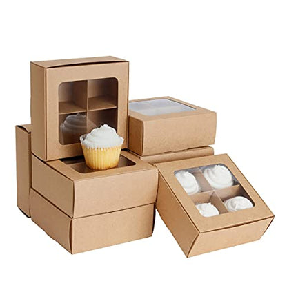 Treat Boxes - 24 ct 6 x 6 x 2.4 in Bakery Boxes with Windows and Dividers for Candy, Cookies, Cupcakes, or Bakery Desserts - Chocolate, Treats, and Baked Goods Packaging for Gifting - color: Kraft