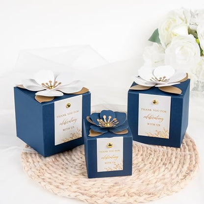 FEIYI 20 PCS 3.55“ Navy Blue Gift Boxes，Party Favor box with flowers - color: Navy Blue, size: Large-(3.55")