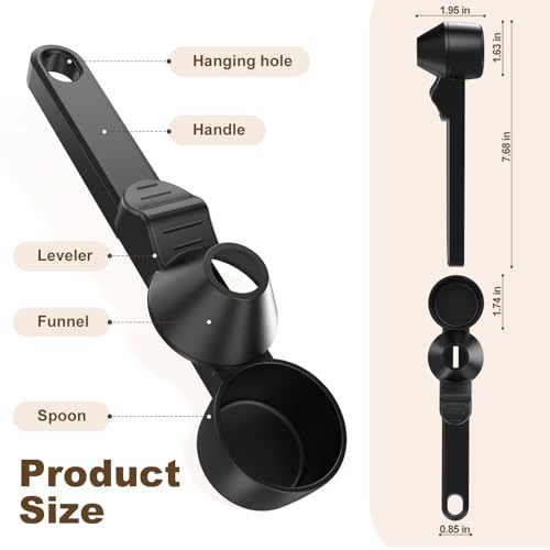 Coffee Scoop & Funnel for Reusable K Cup Refillable Coffee Pods,Mess-Free Measuring Spoon 2 TBSP Capacity for Ground Coffee, Protein Powder & Tea, Funnel Design without Spilling(1, Black)