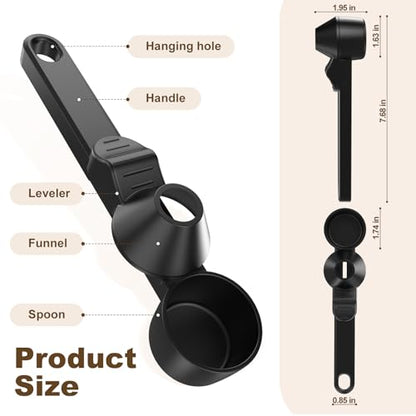 Coffee Scoop & Funnel for Reusable K Cup Refillable Coffee Pods,Mess-Free Measuring Spoon 2 TBSP Capacity for Ground Coffee, Protein Powder & Tea, Funnel Design without Spilling(1, Black)