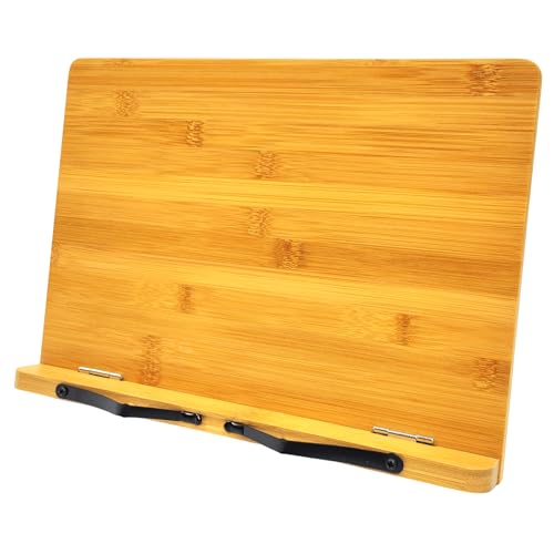 (15.4 x 11 Inch) Large Book Stand for Reading Hands Free,Recipe Cookbook Holder for Kitchen Counter,Textbook Stands for Heavy Thick Books,Bamboo Holders for Bible,Tablet,Law School,Drawing
