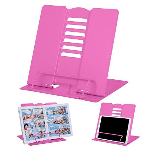 MSDADA Desk Book Stand Metal Reading Rest Book Holder Adjustable Cookbook Documents Holder Bookstands for Recipes Textbooks Tablet Music Books Birthday Gifts for Teachers, Boys and Girls (Rose Red) - color: Rose Red