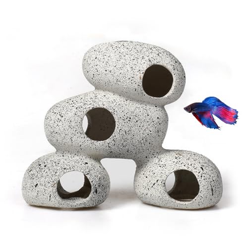 AWXZOM Aquarium Rock Decorations Resin Cichlids Rock with Artificial Moss Betta cave Betta Fish Tank Accessories Fish hides for Aquarium (Rock Cave)