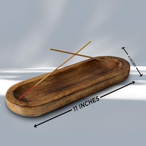 Incense Holder-Incense Burner/Ash Catcher-Handmade Wooden Insence Tray Home Decor 11x4x1.2 Inches - style: PLAIN BROWN