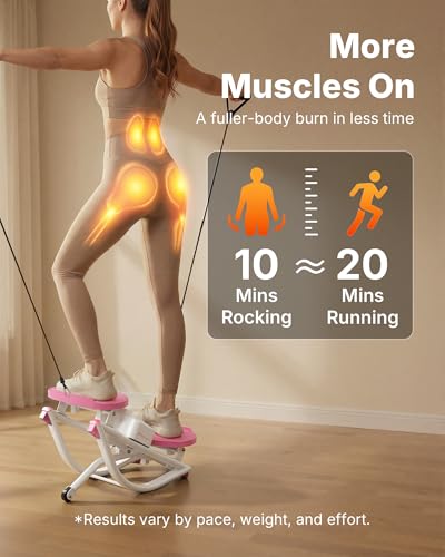 Merach Rocking Steppers for Exercise at Home, 3D Motion Stair Stepper with Resistance Bands for Full Body Workout & Low-Impact Balance Board, 330 LBS Loading Capacity Exercise Equipment - color: White&Pink
