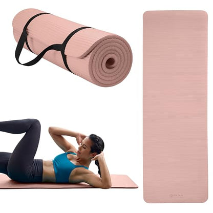 Gaiam Thick Yoga Mat, Exercise & Fitness Mat with Easy-Cinch Carrying Strap | Non-Slip NBR Foam | Joint Cushioning | Yoga, Pilates, Fitness & Floor Workouts | 72"L x 24"W - color: French Rose