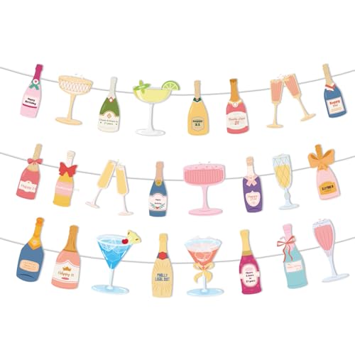 21st Birthday Decorations for Her 3pcs Champagne Drinks Bottles Glasses Happy 21st Birthday Banners 21 Year Old Women Bday Wine Theme Party Supplies - color: 21st Birthday