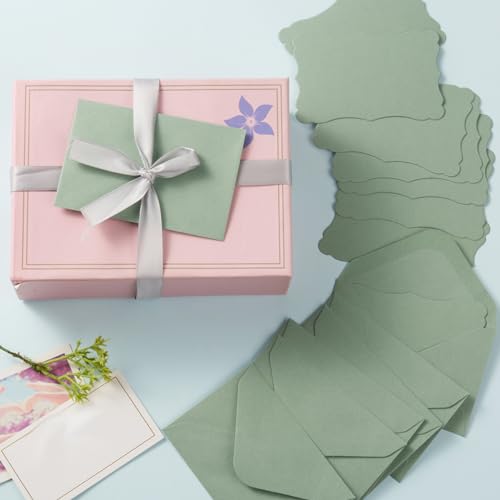 100 Pack Mini Envelopes with Blank Note Cards, Sage-Green | 4 x 2.7 Inches, Self-Adhesive, Small Business Card Size - color: Sage-Green