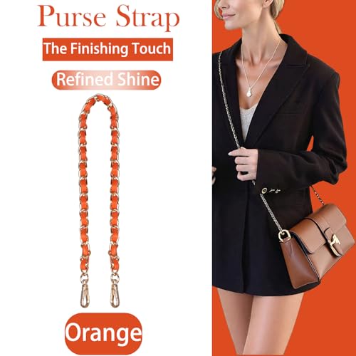 2 Pcs Purse Chain Strap, 47" Gold Chain with Leather, Crossbody Bag Replacement Straps,Handbag Chain for Shoulder Bags - color: Orange