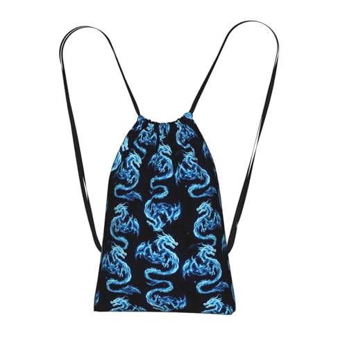Lightweight Portable Storage Bag Black Blue Fire Dragon Art, Drawstring Backpack Foldable Spacious, Versatile for Travel Camping Laundry - color: Color (48)