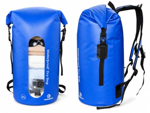 Freegrace Waterproof Dry Bag Set of 3 - Submersible Dry Sack with Double Zip Lock Seals - Includes Waist Pouch & Phone Case - Perfect for Kayaking, Swimming, Boating & Rafting (Window, Navy Blue, 35L) - color: Navy Blue, size: 35L, style: Window