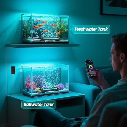 Fish Tank Bubbler Light for Aquarium: 2-in-1 Aquarium Grow Light with APP & Remote Control for Aquatic Pet Enthusiasts - RGB Changing Fish Lamp for 2-5 Gollon Freshwater Saltwater Tank Decor - size: 5.3 inch Bubbler
