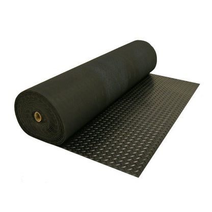 Rubber-Cal Diamond-Plate Rubber Flooring Roll - 3 mm x 4 ft x 4 ft Roll - Black - size: 48"L x 48"W x 0.1"Th