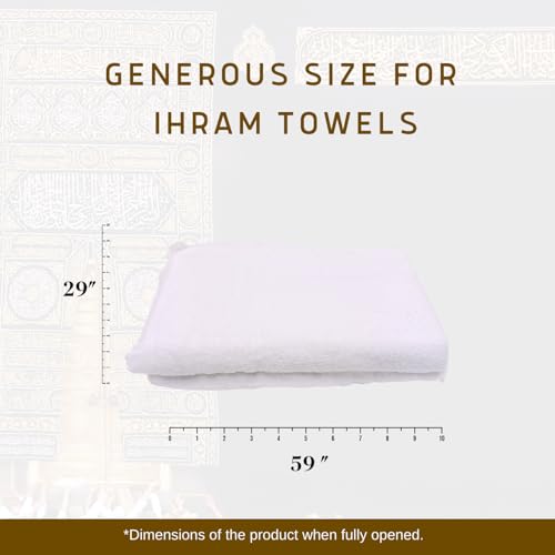 Islamic Men's Ihram Set for Hajj Umrah 100% Cotton umrah Towel with Belt Kufi and Tawaf Beads for Muslim Men 43X86 inch (110 x 220 cm)