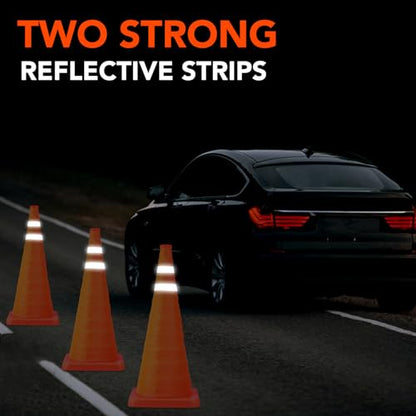TENKAIWICK 28 Inch 6 Pack Traffic Cones, Collapsible Safety Cones, Multi Purpose Pop-up Cones with Reflective Collar, Orange Cones for Parking lot, Driveway, Driving Training etc - size: 28Inch