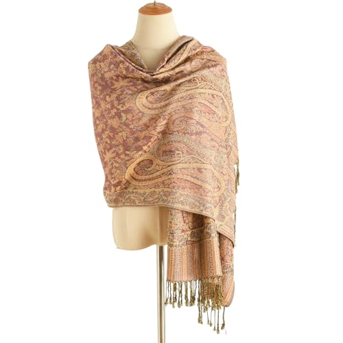 Reversible Paisley Pashmina Rave Scarf Shawl-Soft Silky Pashmina Wraps for Women Evening Dresses - color: B#.rubber Red