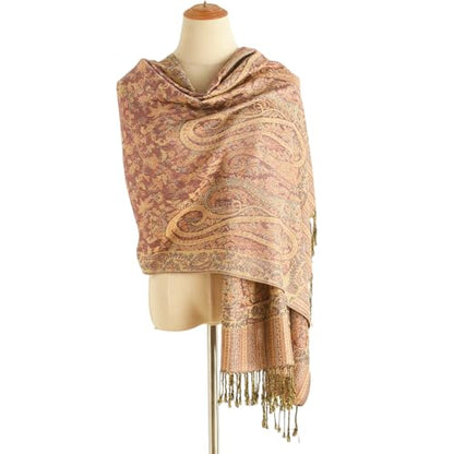 Reversible Paisley Pashmina Rave Scarf Shawl-Soft Silky Pashmina Wraps for Women Evening Dresses - color: B#.rubber Red