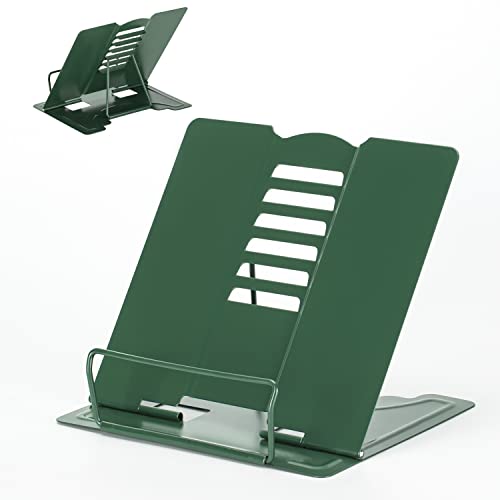 Metal Book Stand Adjustable Book Holder for Reading | Portable & Sturdy For Textbooks Cookbooks Sheet Music Papers Study - color: Full Green