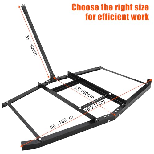 Garvee 66 Inch Wide Heavy Duty Drag Harrow – Pin Hitch, Tow Behind Landscape and Lawn Leveling Rake, Grader and Spreader for Tractors, ATVs, UTVs, Mowers – 50lbs Max Load, 35 Inch Length, for Gravel - size: 66 in